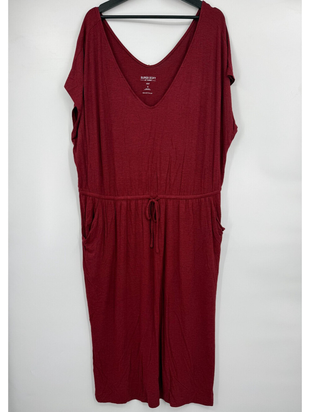 Torrid Super Soft Womens Knit T-Shirt Dress Burgundy V-Neck Drawstring Waist 4